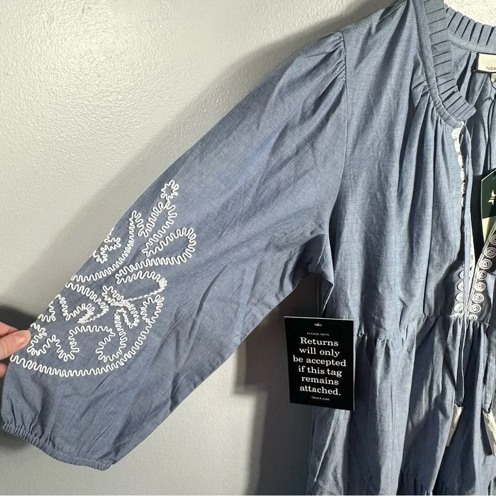 Tuckernuck Cotton Chambray Embroidered Salty Paloma Caftan Dress NWT Size Small - Picture 4 of 16